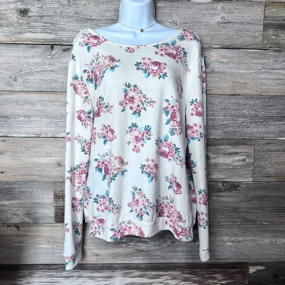 YaYa Club Open Back Crochet Trimmed Loose Fit Floral Sweatshirt 💗